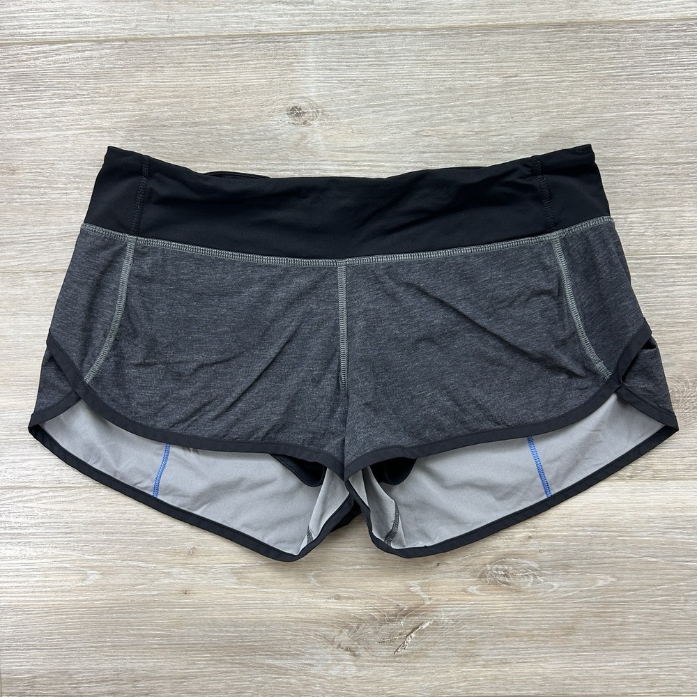 Lululemon Size 6 Speed Up Short‎ in Black Heathered Gray with Lakeside Blue 2.5"